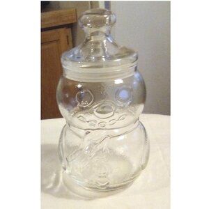Vintage Clear Glass Snowman (Cookie, Candy) Jar Apothecary‎ Container with Lid